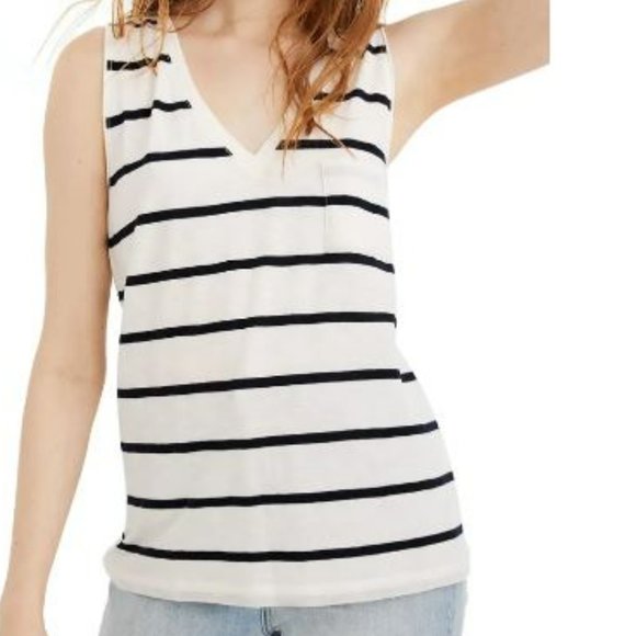 Madewell Tops - Madewell Whisper Cotton V-Neck Pocket Tank in Creston Stripe
